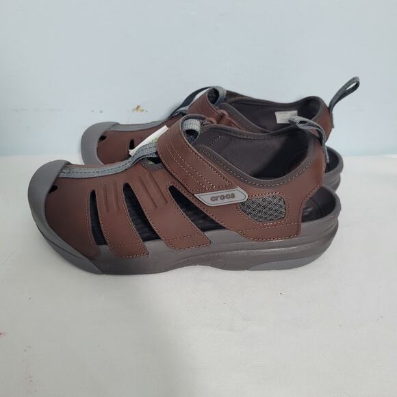Crocs Men Yukon Fisherman Sandals In Brown Faux Leather Size 10 NEW 12426-2835 main image 4